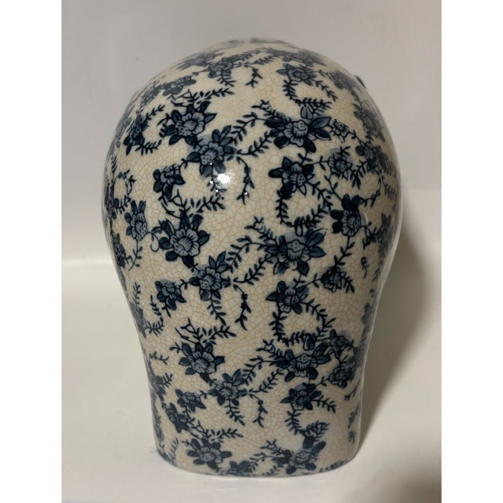 Ceramic Crackle Glaze White Blue floral Elephant Statue Figure 6" Tall / New - Picture 4 of 7